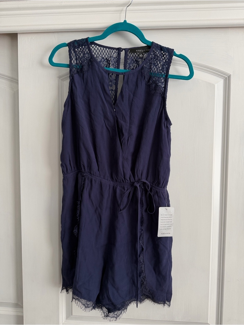 Adelyn Rae Navy Lace-Trim Drawstring Romper - Picture 4 of 7